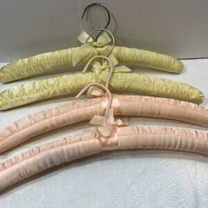 Four Classic Padded Pastel Satin Dress Clothes Hangers Yellow Peach 15.5"